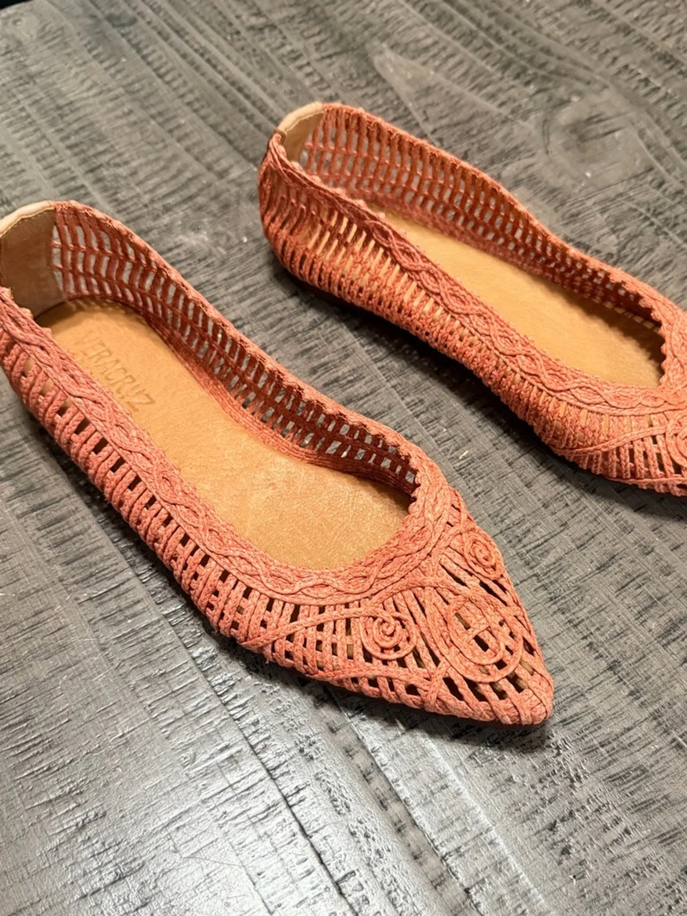 Pointed Woven Flats in Terracotta by Raczuz
